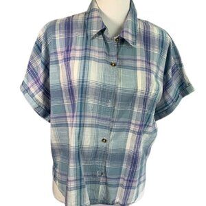 Lucky Brand Blue and White Boxy Button Down Shirt